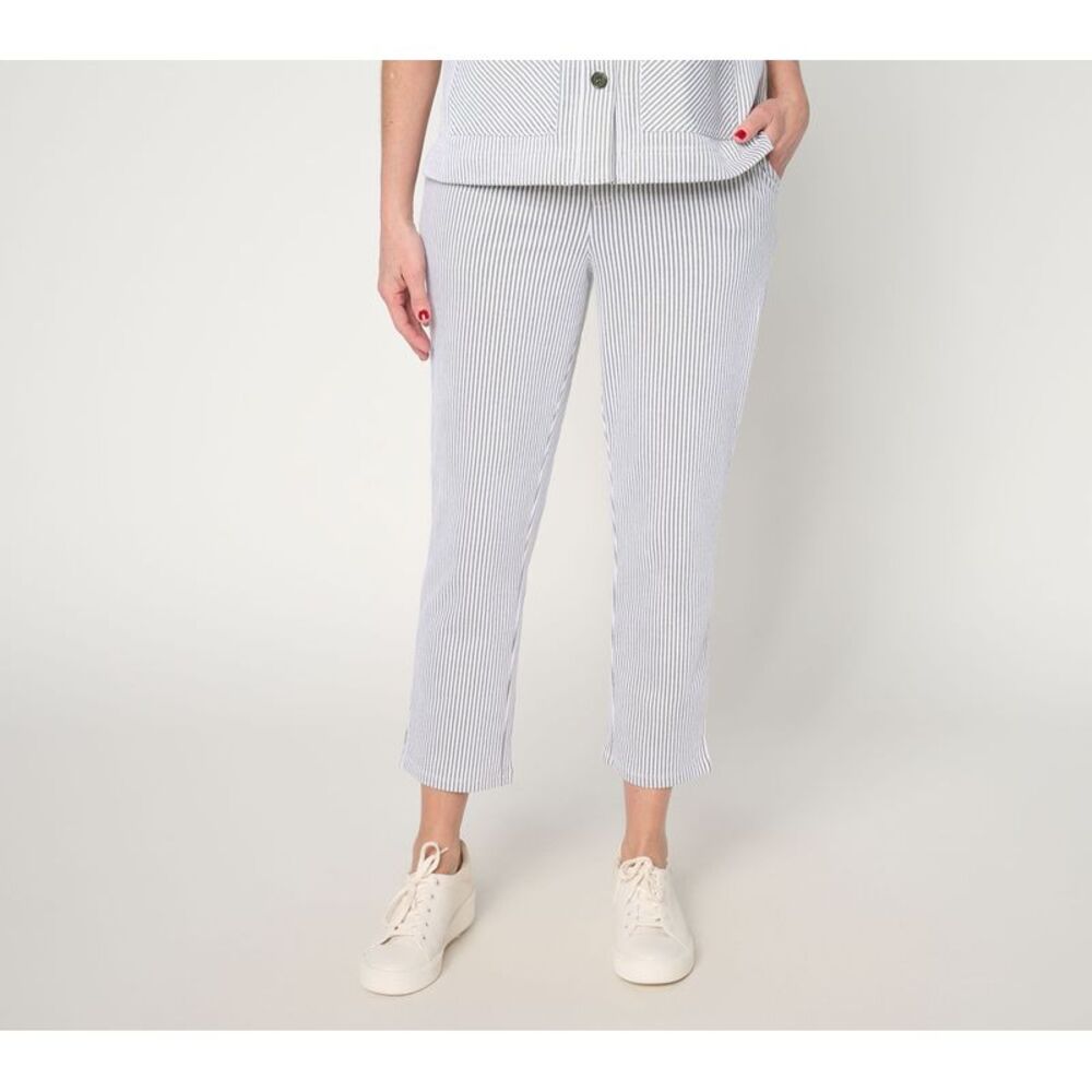 Denim & Co. Women's Pants Sz L Make Your Selection: Knit Seersucker Gray A740155